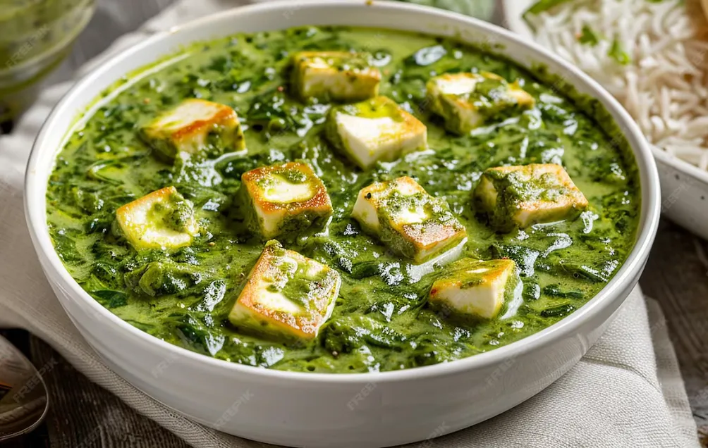 Palak Paneer with house-made cheese at New Asian Village Edmonton